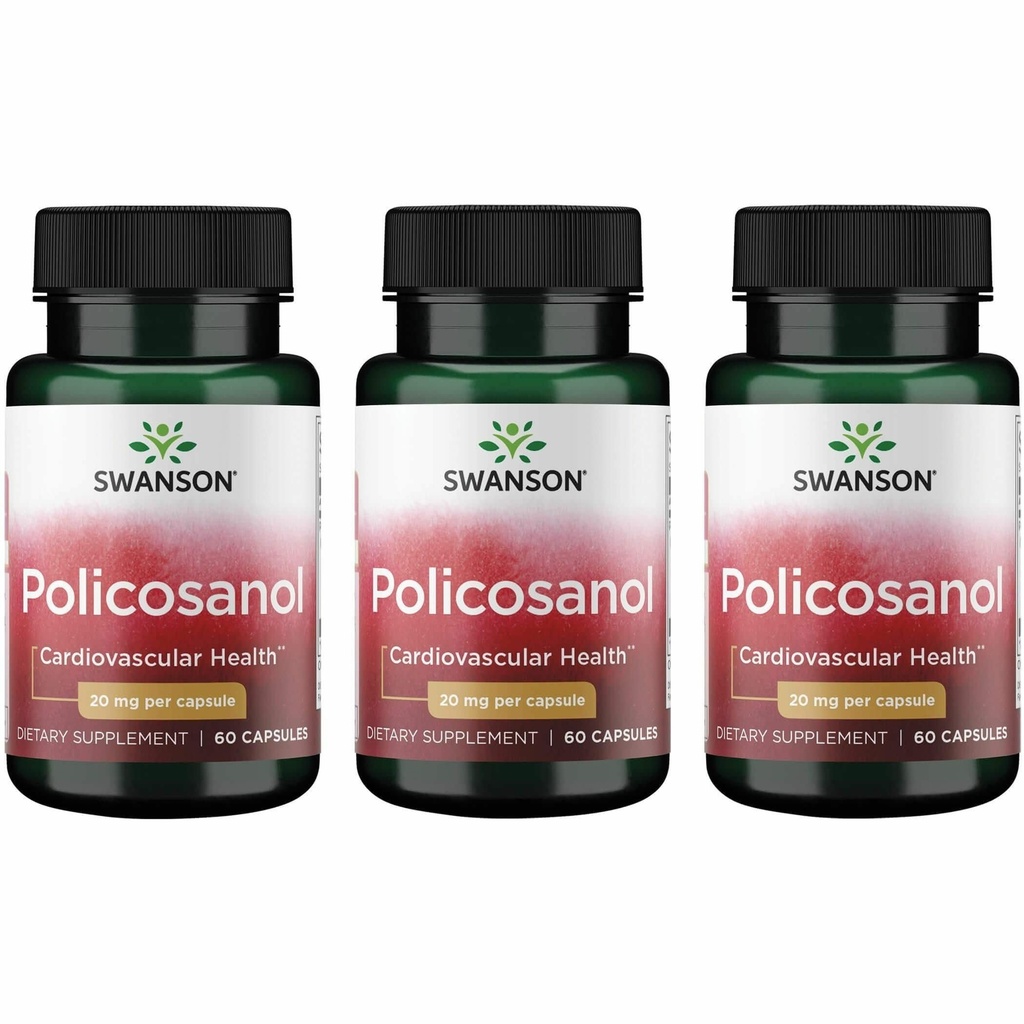 Swanson Policosanol - Supplément aide à soutenir la santé cardiovasculaire - Toute la formule naturelle aide à la bonne santé cardiovasculaire et la fonction - aide à maintenir des niveaux de cholestérol sains (60 capsules, 20mg chacun) 3 Pack