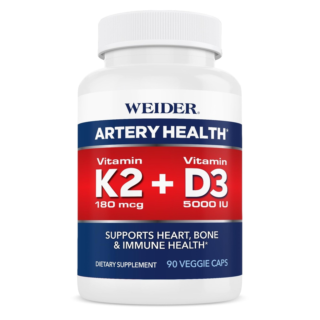 Weider Artery Health Supplement, vitamine K2 (180mcg) & vitamine D3 (5000iu), 90 Veggie Capsules