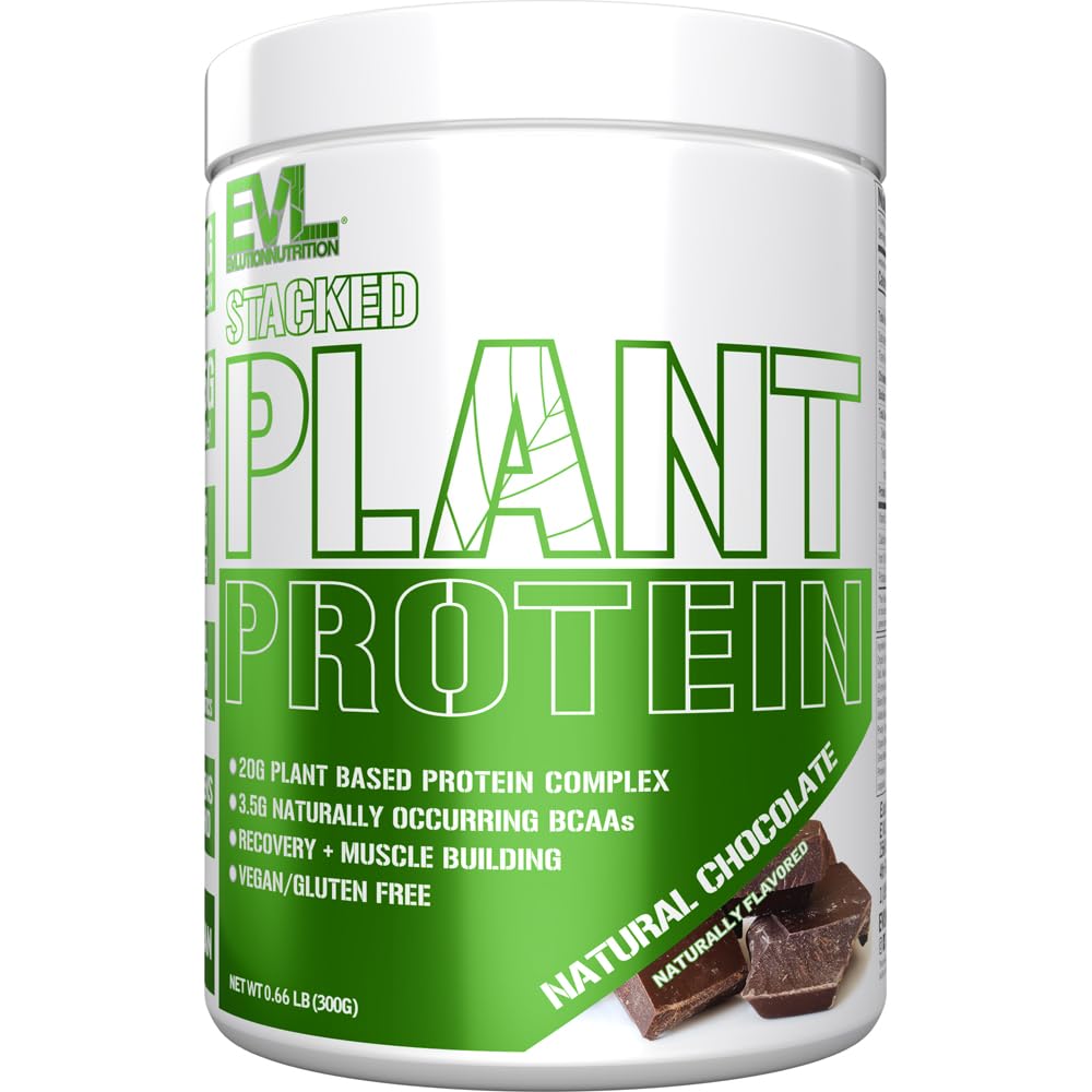 Evlutie Nutrition Stacked Plant Protein Powder, Vegan, Non-GMO, Glutenvrij, Probiotica, BCAA's, Vezel, Plant Based Protein Complex, 300G (natuurlijke chocolade)