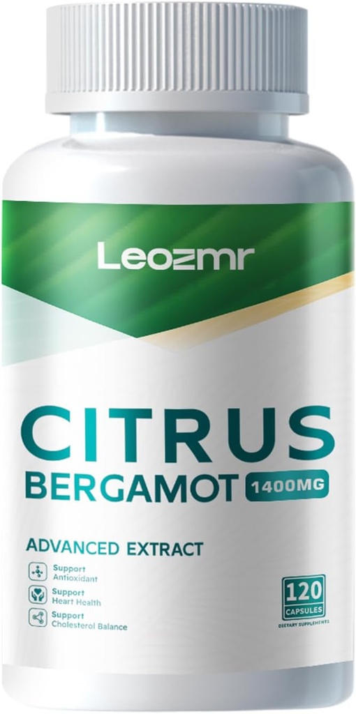 Organic Citrus Bergamot 1400mg, 120 Capsules - 25:1 Citrus Bergamia - Huile essentielle et agrumes bioflavonoïdes - Suppléments de santé cardiovasculaire naturels pour les femmes et les hommes - Pills non OGM