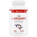 ML Naturals Pure L-Arginine 1000 mg 180 plantaardige capsules. Aminozuur, stikstofoxidestimulator, en ondersteunt de gezondheid van het hart, NSF-gecertificeerd en cGMP-compliant.