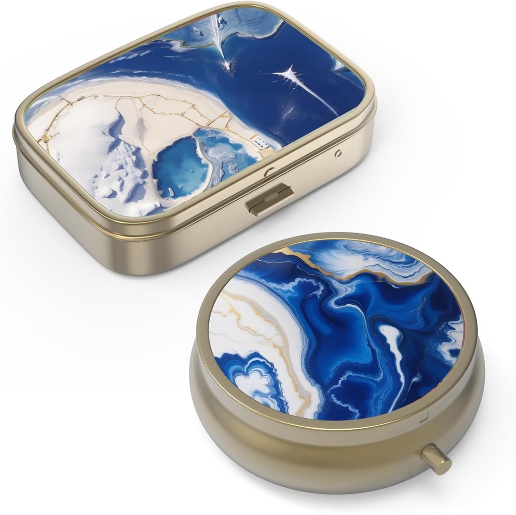 Hion Pill Case Pill Box met Mirror Retro Small Pill Case voor Purse of Pocket Bronzen Pill Box of Vitaminen, Visolie, Supplementen, Pill Bevat reizen geschenken (2PCS)