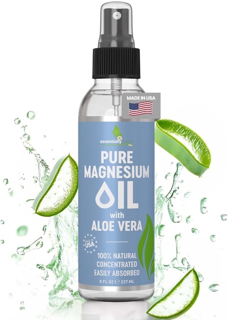 Pure Magnesium Oil Spray met Aloë Vera 8oz - Topical Magnesium Spray - Minder jeuk - 100% biologische olie - Made in USA