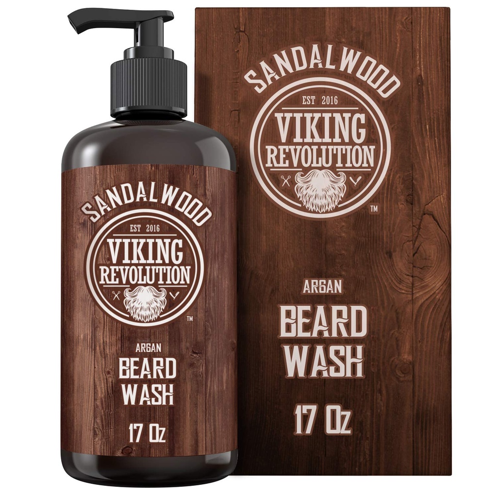 Viking Revolution Baard Wash Shampoo w/Argan & Jojoba Oils - Softens & Strenges - Sandalwood Scent - 17 oz Shampoo