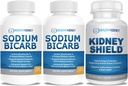 Natriumbicarbonaat 650 mg Capsules voor Acid Relief, Alkalinity 120 Pillen 2-pack + Nierschild 120 Caps Niersupplement ter ondersteuning van de normale nierfunctie
