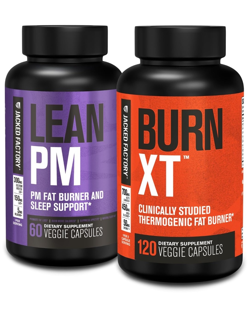 Ge Jacked Factory Lean PM Night Time Fat Burner, Slaaphulpsupplement, & Appetite Suppressant (60 capsules) & Burn-XT Klinisch bestudeerde Fat Burner & gewichtsverlies Supplement (120 capsules)