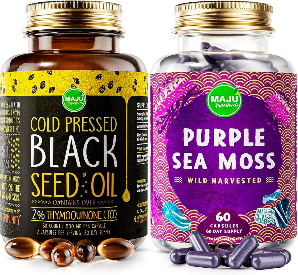 Maju Superfoods Black Seed Oil Capsules en Purple Sea Moss Capsules bundel