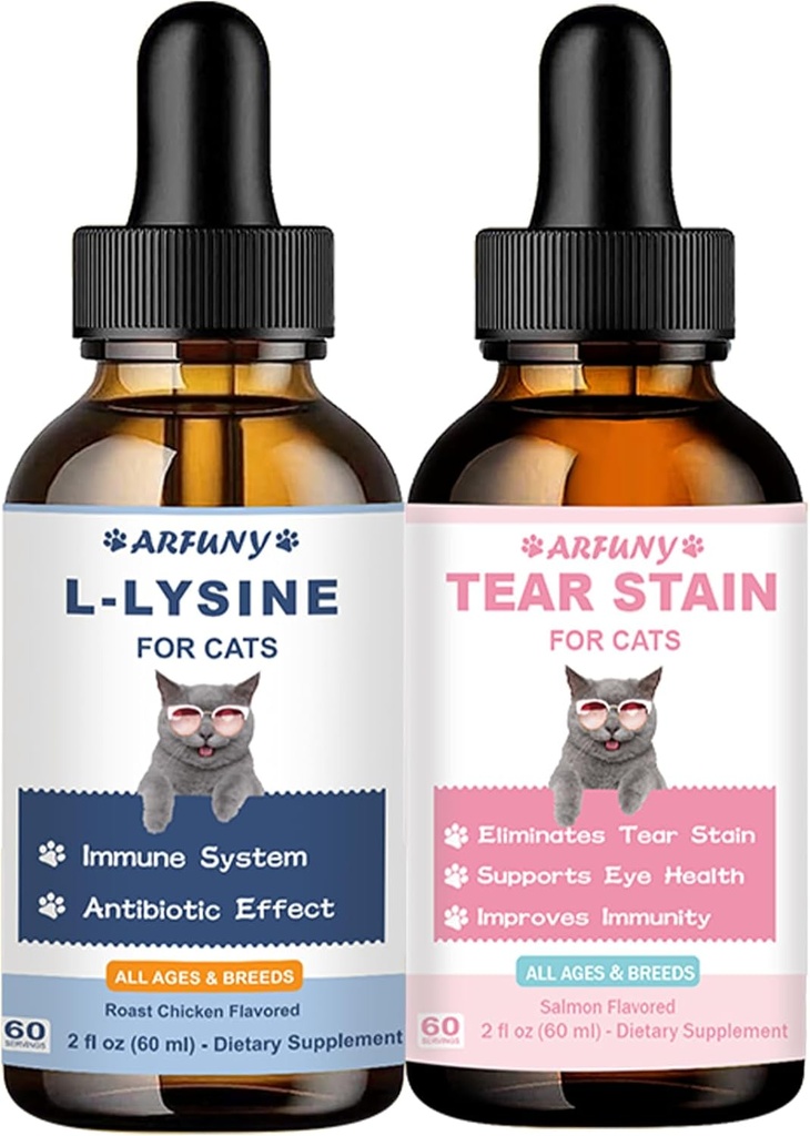 Lysine voor katten & Tear Stain Remover - Ondersteuning van normale visuele functie, Tear Stain Eliminatie, Cold Relief - Cat Respiratory and Eye Infection Treatment for Runny Nose and Watery Eyes