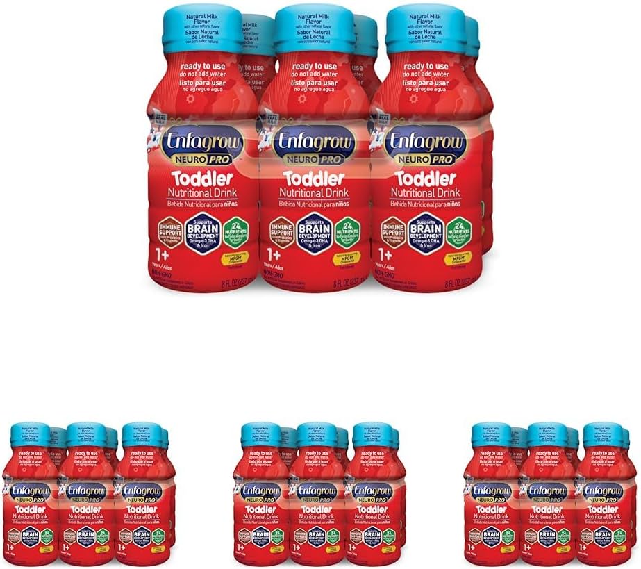 Enfagrow NeuroPro Peuter Voeding Drink 8 fl. oz. Klaar voor gebruik (6 flessen) Prebiotica voor Immune Ondersteuning, DHA voor Hersenontwikkeling, Ijzer, Niet-GMO, Natuurlijke Melk Smaak (Peuter Volgende Stap) Enfamil
