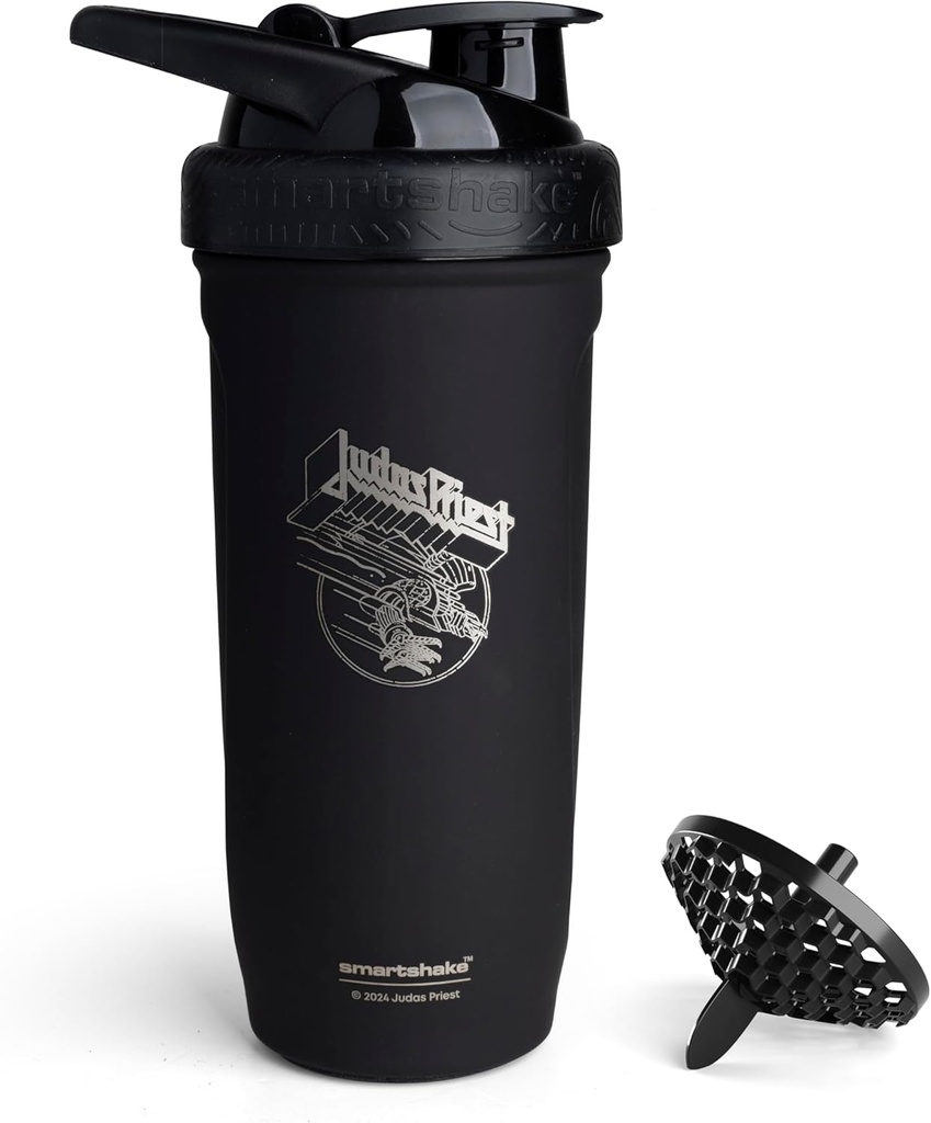 Smartshake Rockband Reforce Stainless Steel Protein Shaker Bottle 900 ml | 30 oz - Leakproof Screw-on Lid - BPA Free - Non Insulated – Unisex (Judas Priest logo)