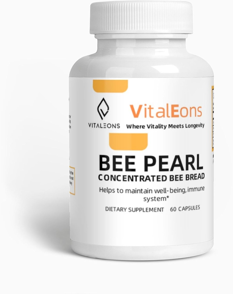 Bee Pollen Supplement - Bee Pollen, Propolis en Royal Jelly - Vitaleons Bee Pearl - Elke Pearl heeft vitamines, micro-elementen, polyfenolen en antioxidanten (Vegetarische, 60 capsules)