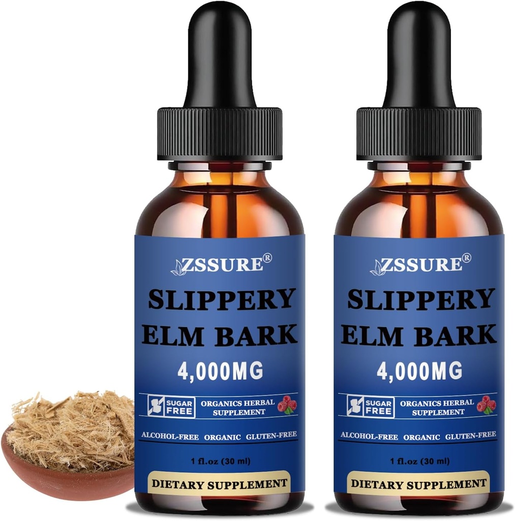 Organic Slippery Elm Liquid Drops (2 Pack) - Slippery Elm Bark Tincture Extract for Digestive Health, Vegan, Alcohol & Sugar-Free, Natural Antioxidant, Fast Absorption, Non-GMO Supplement