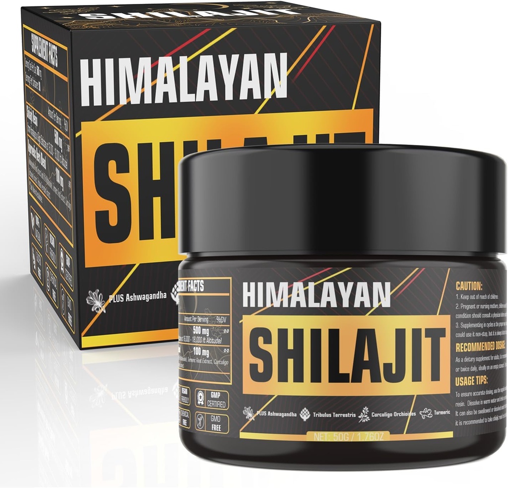 Shilajit Pure Himalaya Organic Resin, 600mg Natural Organic Shilajit Resin met 85+ Trace Minerals Golden Grade Shilajit Supplement, Shilajit Resin voor mannen