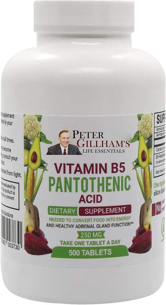 Peter's Choice B5 Panthotenic Acid 250mg 500 Tablets Energy Support Supplement