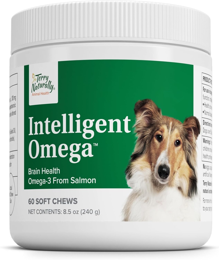 Terry Natuurlijk Intelligent Omega - Hondengezondheidsbenodigdheden voor hart, hersenen en ooggezondheid - Huisdierbenodigdheden voor huisdierverzorging - Hart, hersenen en oogondersteuning voor honden - 60 Zachte kauwen