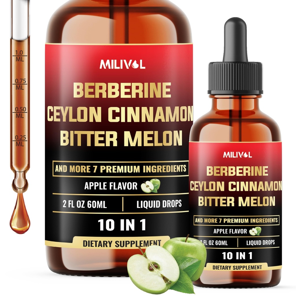 10in1 Liquid Drops Berberine met Ceylon Cinnamon Bitter Melon Turmeric Ginger Gymnema Sylvestre en meer - 2 Fl Oz
