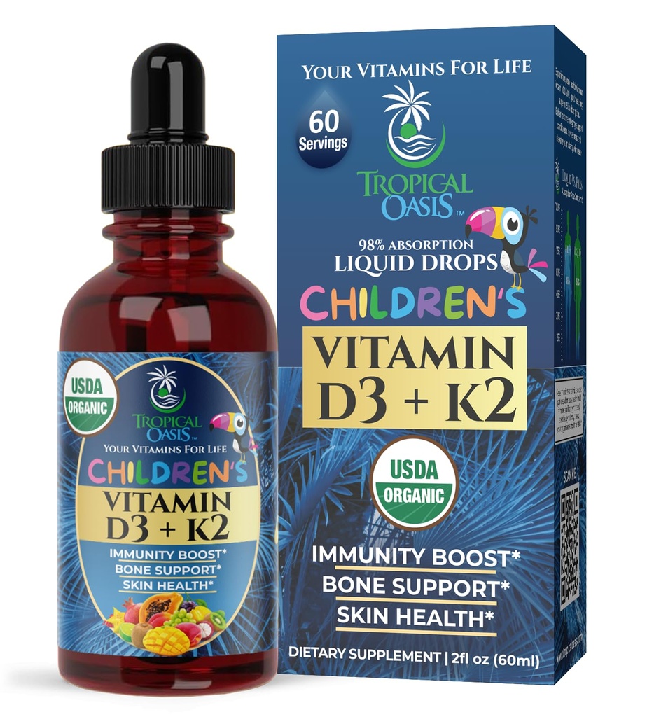 USDA Vitamine biologique D3 K2 gouttes liquides (en anglais seulement) Vitamine D3 K2 Supplément pour les enfants et les tout-petits (en anglais seulement)