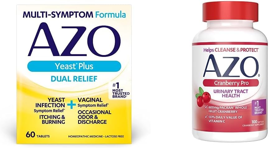 AZO Gist Plus Dual Relief 60 Tablets, Gistinfectie & Vaginale Symptoom Relief + Cranberry Pro Urinary Tract Health Supplement 600mg PACRAN, 1 Serving = More Than 1 Glas Cranberry Juice 100 CT