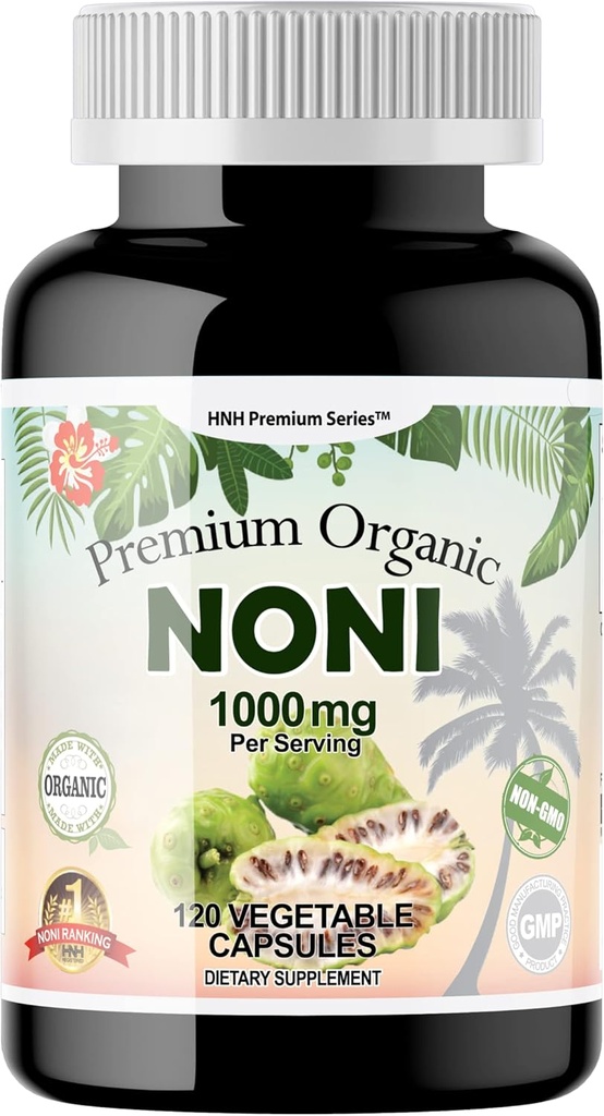 Dr K&C HNHusa Premium Organic Noni 1000 mg 120 Gélules Véggies Puissants Antioxydants purs Soutien Système immunitaire Santé globale Morinda Citrifolia Extrait Vegan Non OGM Aucun supplément de remplissage