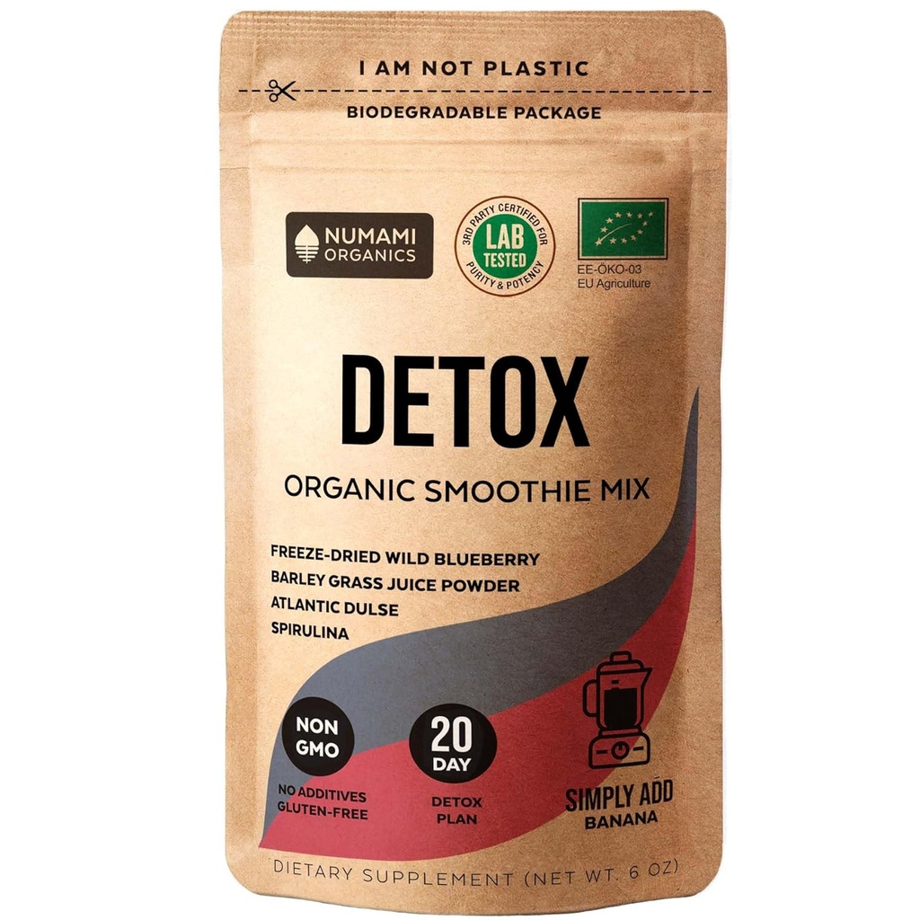 Poudre de smoothie aux bleuets de Numami bio avec Spiruline saine, Poudre de jus d'orge et d'pulse de l'Atlantique, Superfood de qualité supérieure d'Europe