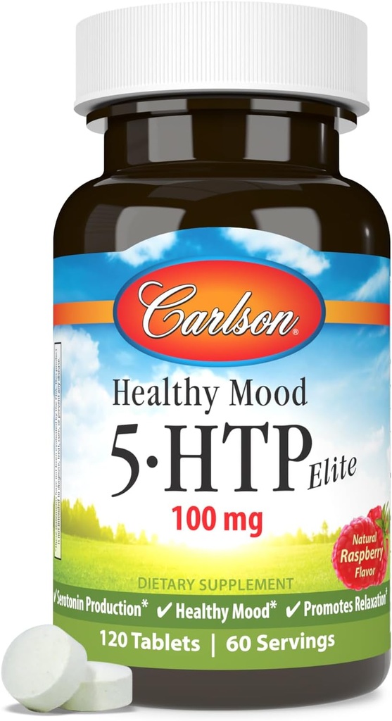 Carlson Healthy Mood 5-htp Elite 50mg Raspberry Chewables, 120 tabletten