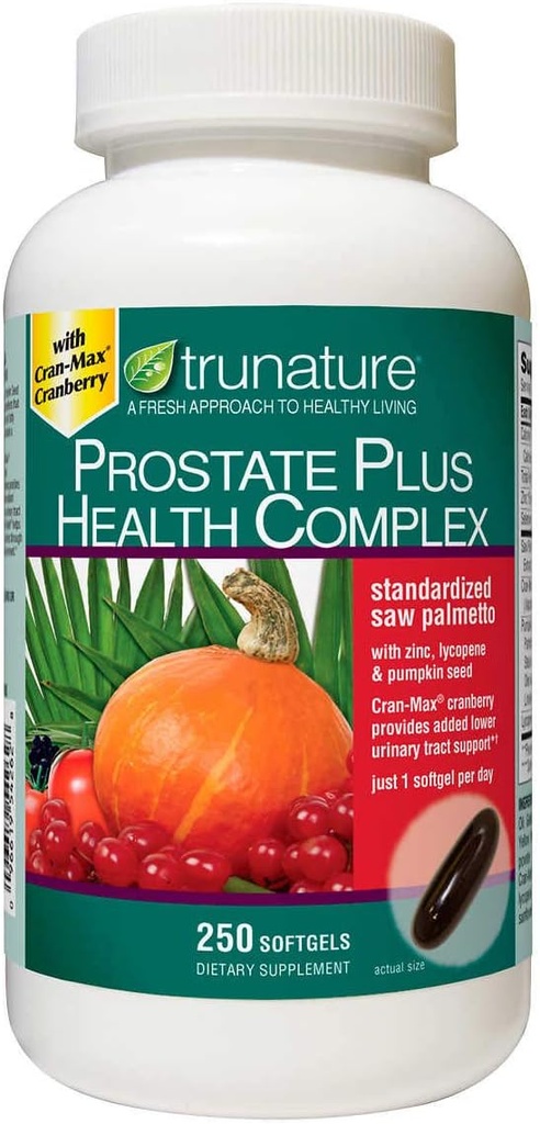 TruNature Prostate Plus Health Complex - Saw Palmetto with Zinc, Lycopene, Pumpkin Seed - 250 Softgels