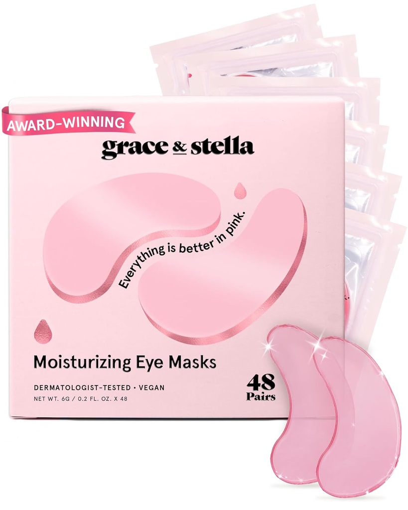 grace & stella Award winnen onder het oogmasker - Donkere cirkels, puffy Eyes, Undereye Bags, rimpels - Gel Under Eye Patches - Gifts for Girlfriend - Vegan Cruelty-Free Self Care (48 Pairs, Pink)
