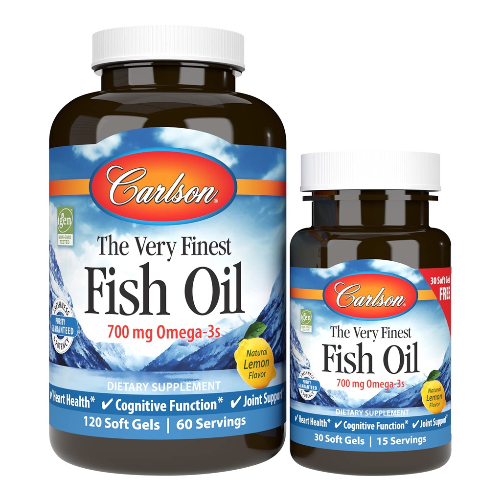 Carlson - The Very Finest Fish Oil, 700 mg Omega-3s, Norwegian, Sustainablely Sourced, Lemon, 150 Graaf