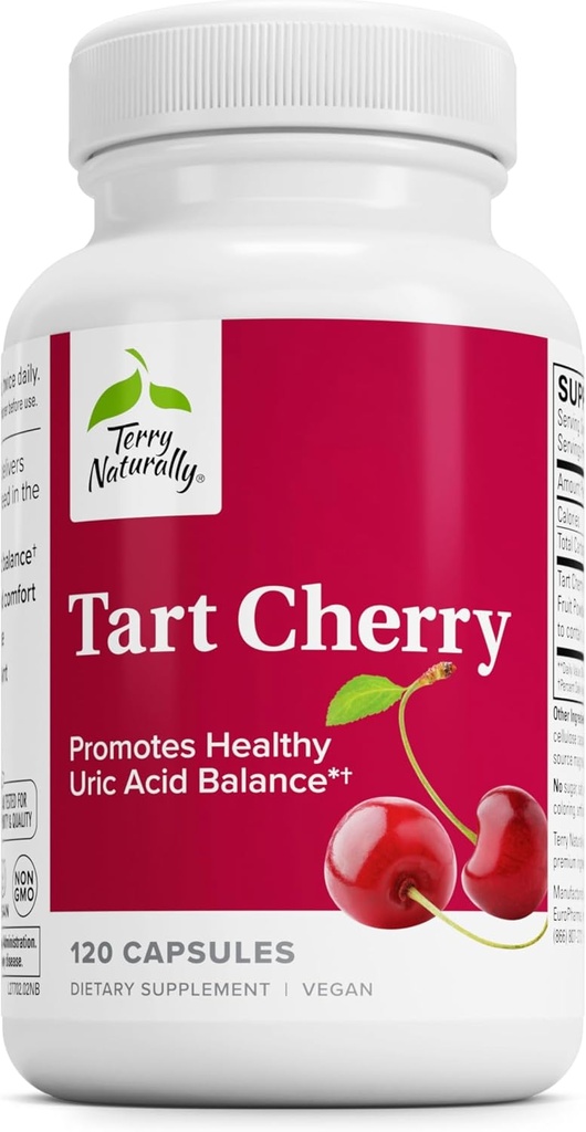 Terry Naturally Tart Cherry - Antioxidant supplement ter ondersteuning van gezonde Uric Acid Balance & Joint Health - Voedingssupplement - Dieetsupplement voor hulp herstel na oefening - 120 capsules
