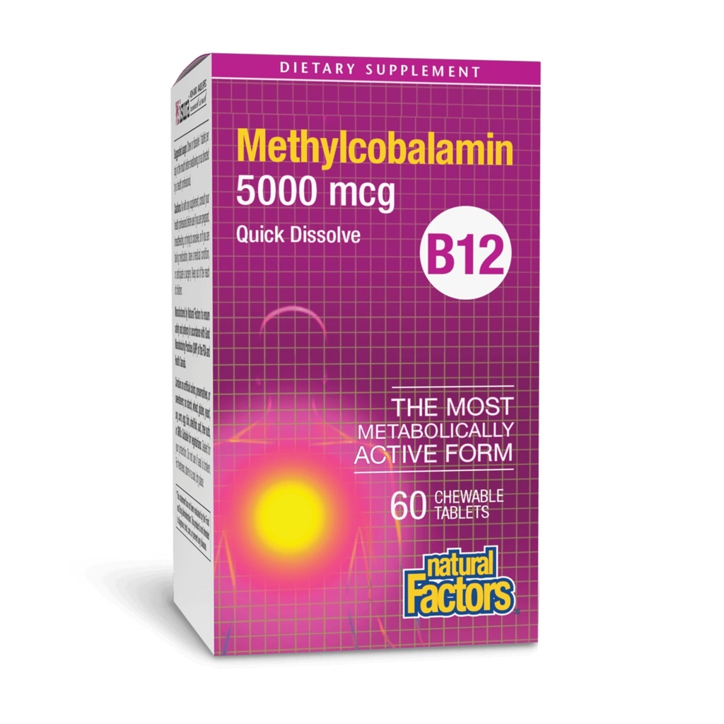 Facteurs naturels, Vitamine B12 méthylcobalamine 5000 mcg, Soutien à la consommation pour l'énergie et la santé immunitaire, Végétarien, 60 comprimés (60 portions)