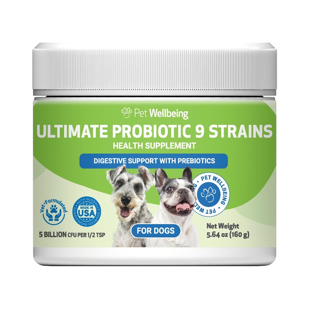 Huisdier Welzijn - Ultimate Probiotic 9 Strains voor katten en honden - Natuurlijke ondersteuning voor spijsvertering en urinetrek gezondheid 160 Gram.