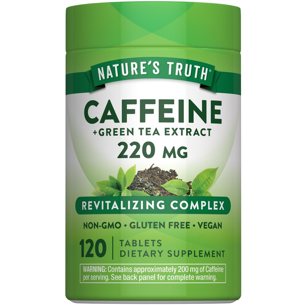 De waarheid van de natuur Cafeïne pillen .. 220 mg .. 120 Graaf ..met groene thee extract . . . Veganistisch, niet-GMO en glutenvrij supplement