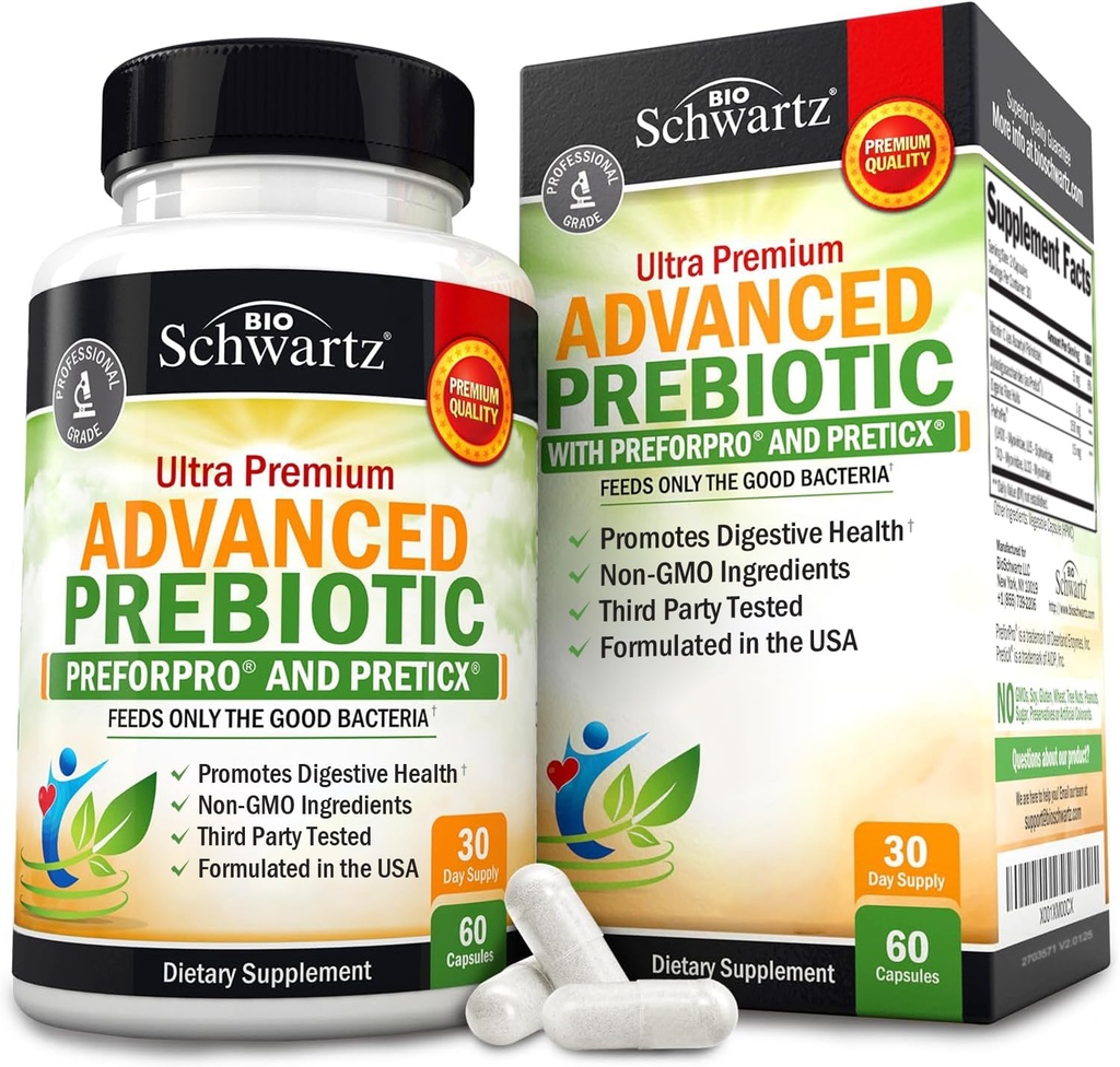 Prébiotiques avancés pour la santé digestive - Supplément de santé Gut à action rapide avec prébiotiques validés cliniquement pour les femmes et les hommes pour la santé Gut Flora Bloating & Immune Support - 1 mois d'approvisionnement
