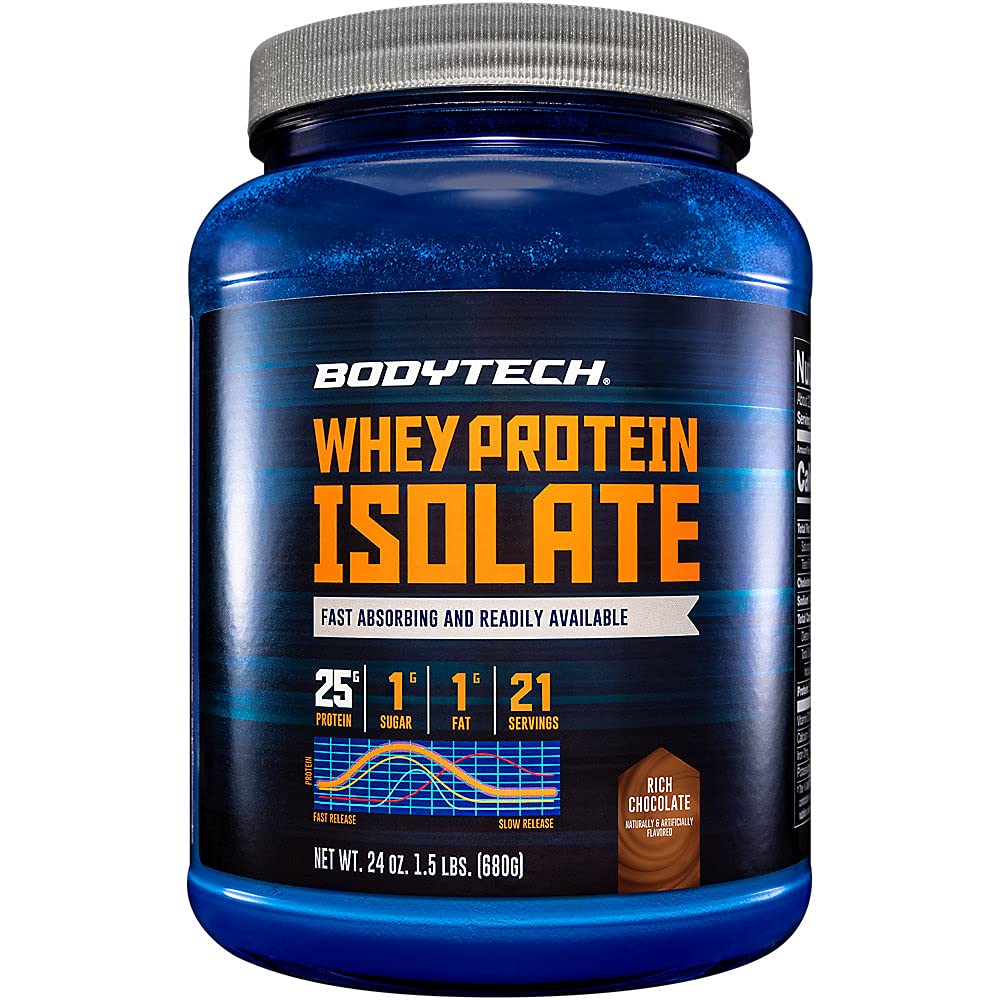 BODYTECH Wei proteïne isolaat poeder - 25 Gram eiwit per portie, Ideaal voor post-workout spieropbouw en groei, rijke chocolade smaak, Bevat melk en soja (1.5 pond / 21 porties)