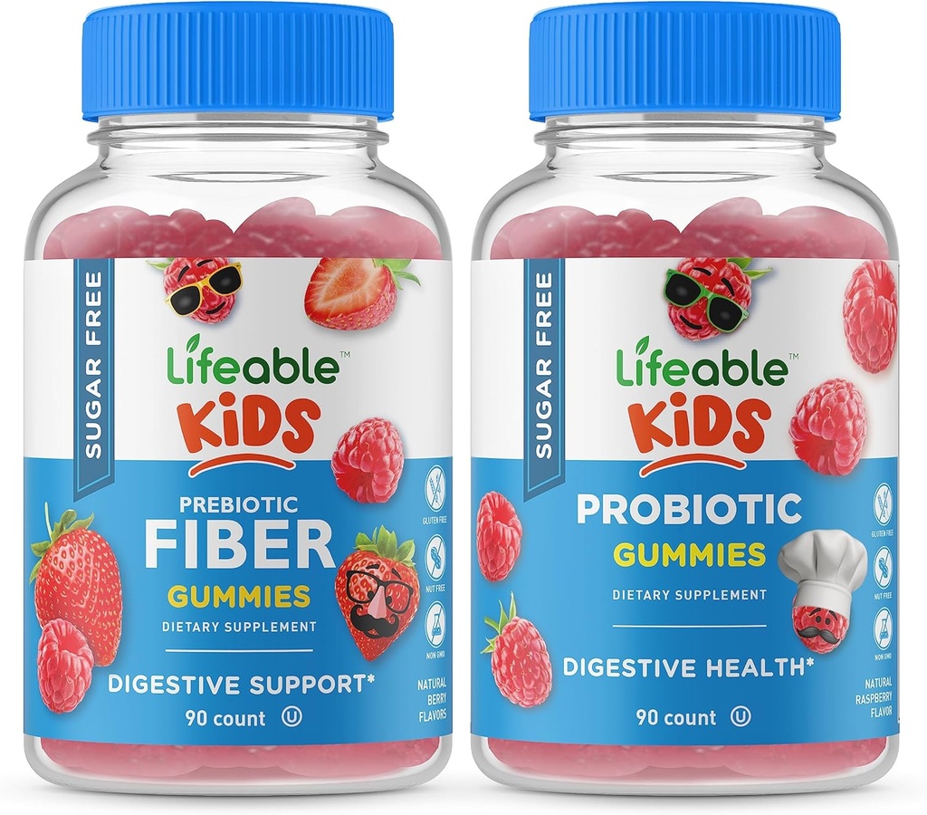Levensbaar Suikervrij Preciotic Fiber Kids + Probiotic + Prebiotic Fiber Kids, Gummies Bundle - Grote Proeverij, Vitamine Supplement, Glutenvrij, GGO-vrij, Kauwbare Gummy