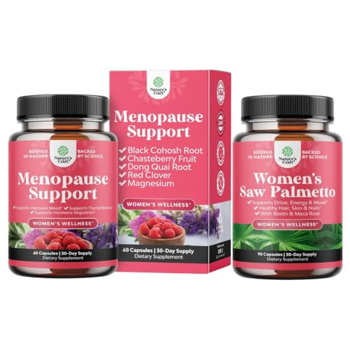 Bundle of Menopauze Supplement voor Nachtzweters, Hot Flashes & Mood Swings met Dong Quai, Chaste Berry & Black Cohosh Root en Saw Palmetto voor vrouwen 500mg DHT Blocker met Maca Root & Biotin