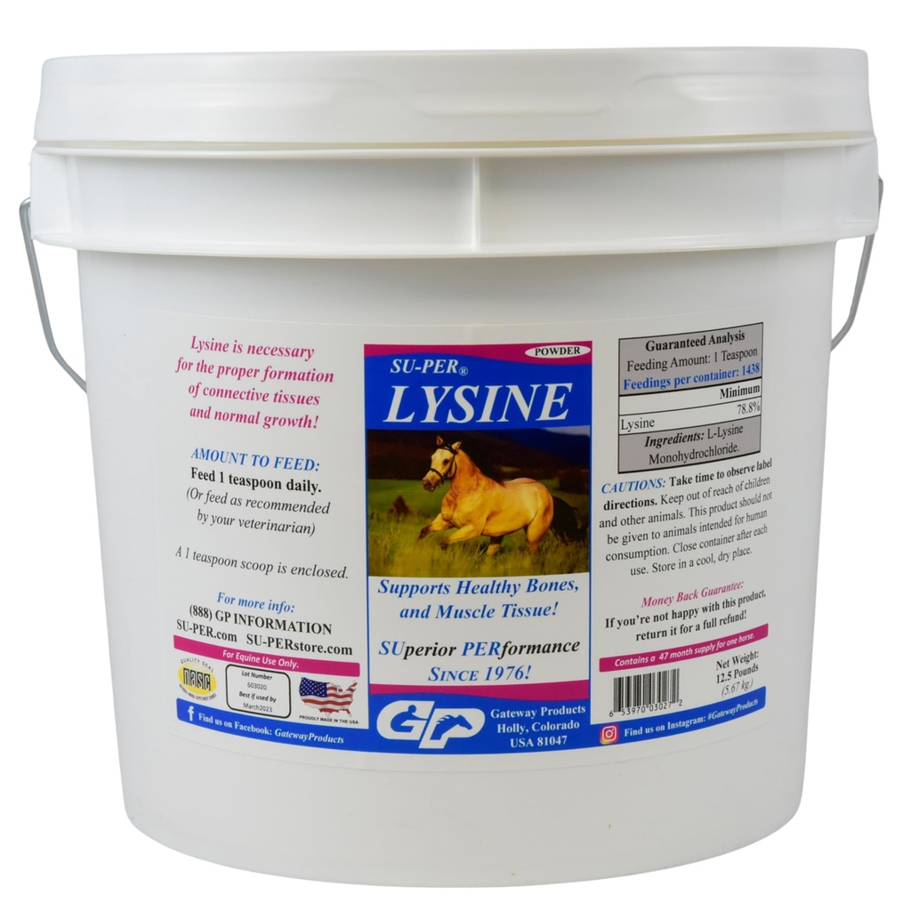 SU-PER Lysine supplement voor paarden - Ondersteunt gezonde botten en spierweefsels - Equine Essential Amino Acid - 12,5 pond, 47 maand levering