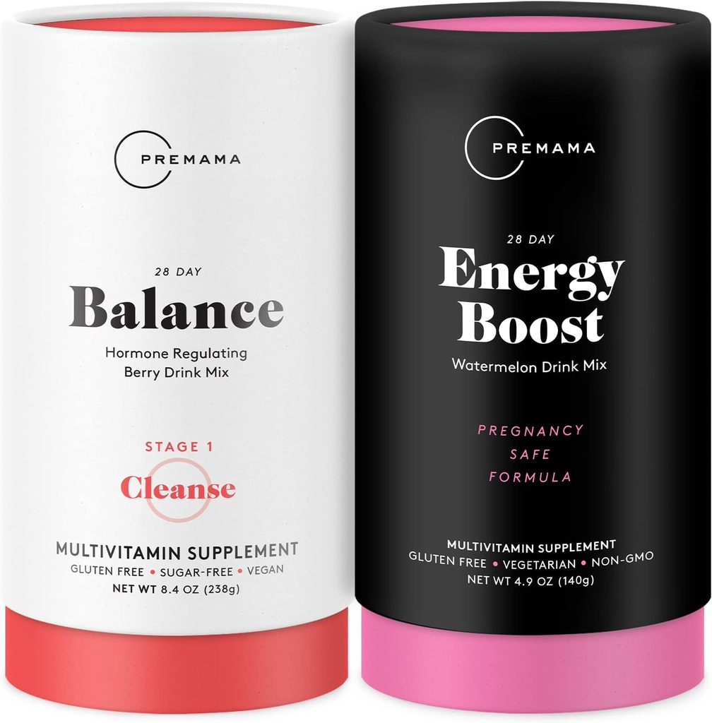 PREMAMA Prenatale energie Boost & Hormone Balance Drink Mix Bundle, Stim Free Energy Voor PMS, Menopauze, Prenatale, 28 Servers