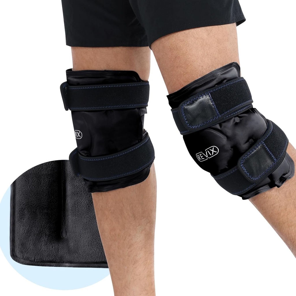 REVIX Ice Packs voor Knee Relaxation, Herbruikbare Gel Ice Wraps met koude compressie voor verbeterde flexibiliteit en herstel, pluche cover en langdurig kou, een set van twee, zwart