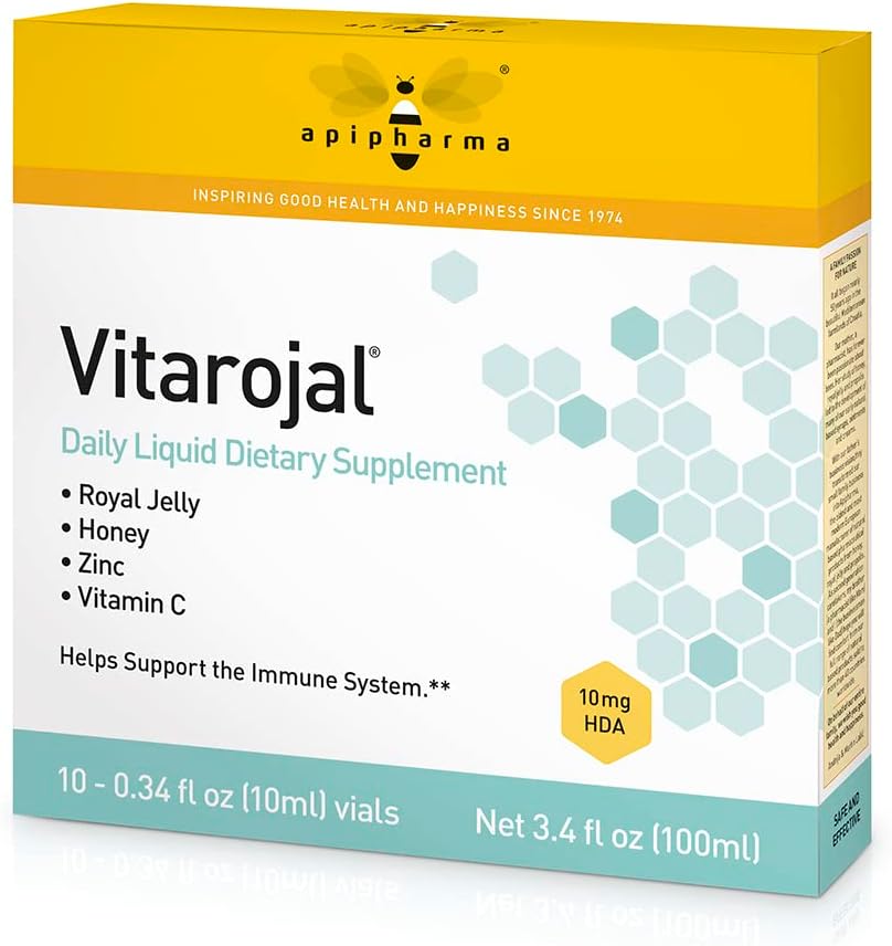Vitarojal Royal Jelly - met honing, vitamine C, zink - steun uw immuunsysteem, & bevordert natuurlijke energie en wellness (10 flacons)