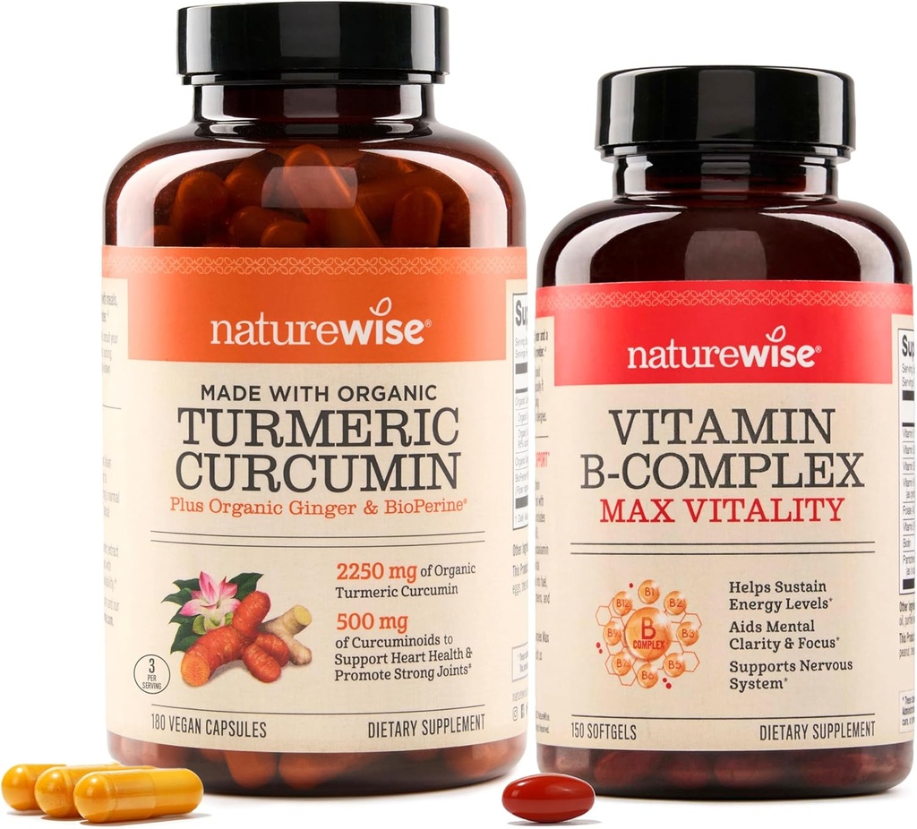 NatureWise Curcumin Kurkuma 2250mg & Vitamine B Complex for Women and Men - 150 Softgels Cellular Energy Mental Clarity Support
