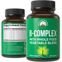 Vitamine B Capsules complexes + Mélange d'aliments entiers de 25 légumes et fruits pour l'absorption maximale. Meilleur supplément de complexe B végétalien avec vitamine B1, B2, B3, B5, B6, B7, B9 et B12. 90 Capsules. Renforcement énergétique