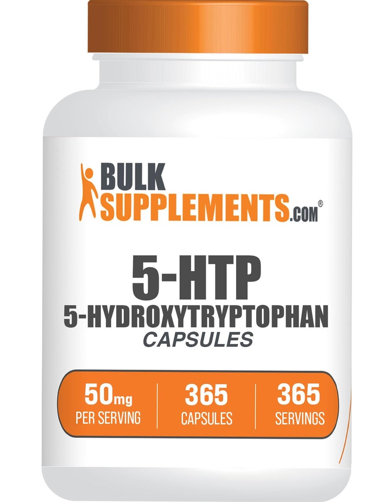 BulkSupplements.com Capsules 5-HTP - 5-Hydroxytryptophane, 5-HTP 50mg - 5-HTP Supplément pour bien-être - Acides aminés et sans gluten, 1 Capsule par portion, 365 Capsules (paquet de 1)