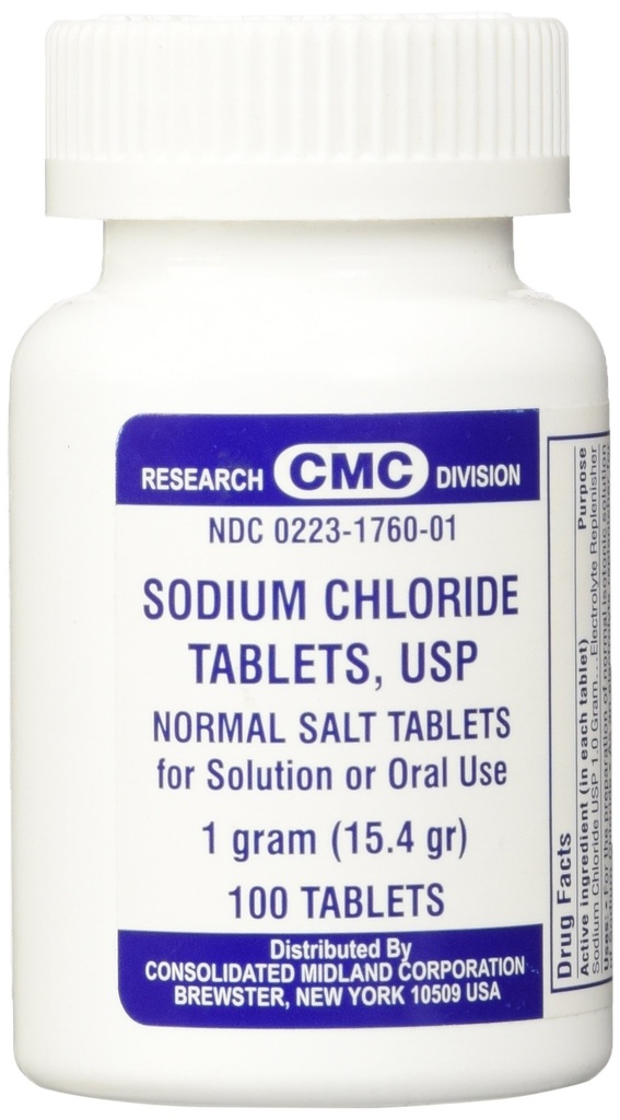Comprimés de chlorure de sodium 1 Gm, comprimés de sel standard USP - 100 comprimés
