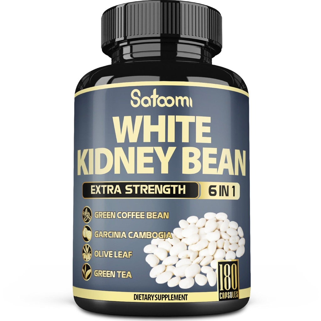 Satoomi 6in1 Witte nier Bean Extract Capsules - 6 maanden levering - Extra Blend met Olive Leaf, Green Coffee Bean & Green Tea - 180 Tellingen