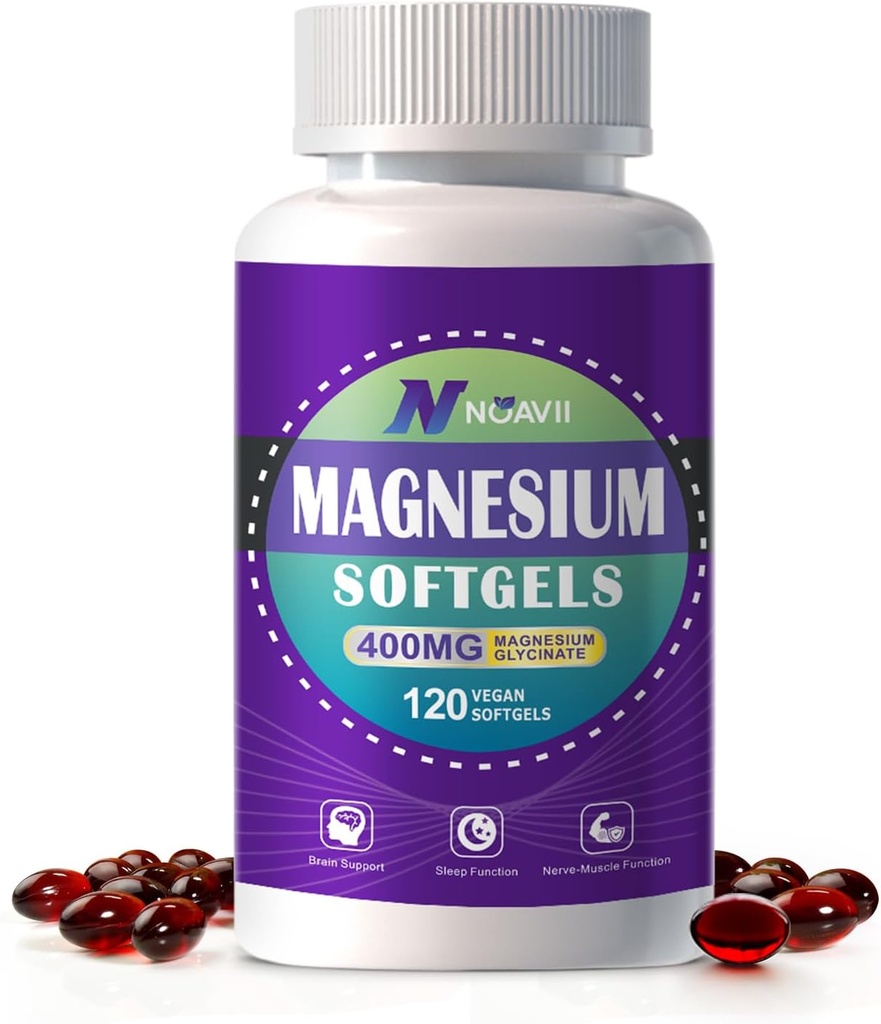 Magnesium Supplement Softgels, Easy Absorptie Magnesium Glycinate Gel Capsules 400 mg met D3 & K2, Hoge biologische beschikbaarheid Magnesium voor slaap & kalme ondersteuning, nerveus, spier & bot gezondheid