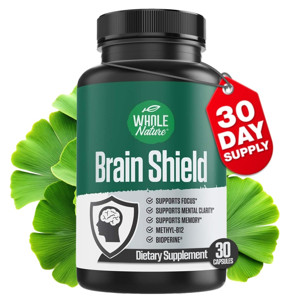 Booster Cerveau Nootropics - Bouclier Cerveau avec Ginkgo Biloba, Alpha GPC et Bacopa Monnieri, Vitamine B12, B3 - Soutien Focus, Mémoire & Clarté, Energie & Stress Relief. (1)