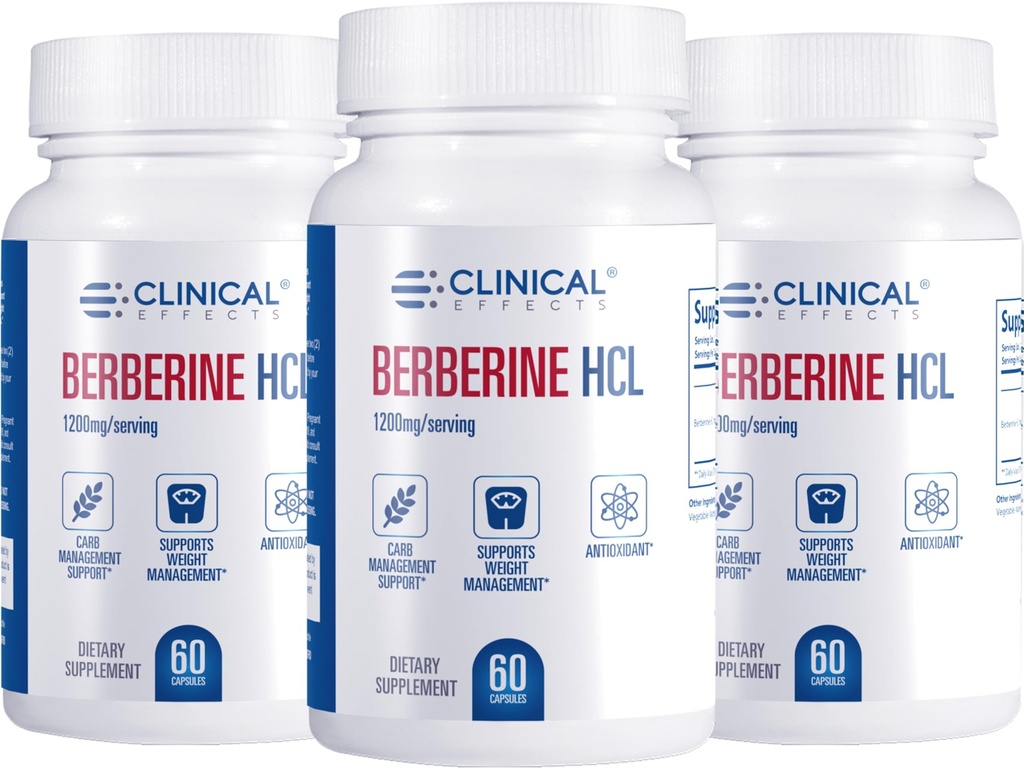 Klinische effecten Berberine HCL - Pure Berberine 1200mg - Leverondersteuning - Vegan Supplement - 3 Pack - Made in The USA