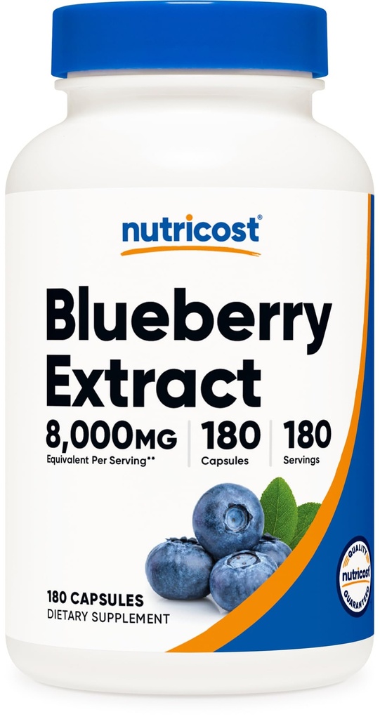 Nutricost Blueberry Extract 8000mg Equivalent (van 160mg van 50:1 Extract), 180 Capsules - Vegetarisch, Glutenvrij en Non-GMO