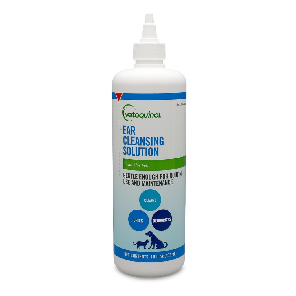 Vetoquinol Ear Cleansing Solution - Gentle Cleaner to Remove Dirt & Debris - Easy-to-Use Drops for Cats & Dogs - Support Clean and Fresh-Smelling Ears - Ideal for Routine Pet Hygiene - 16 Ounces